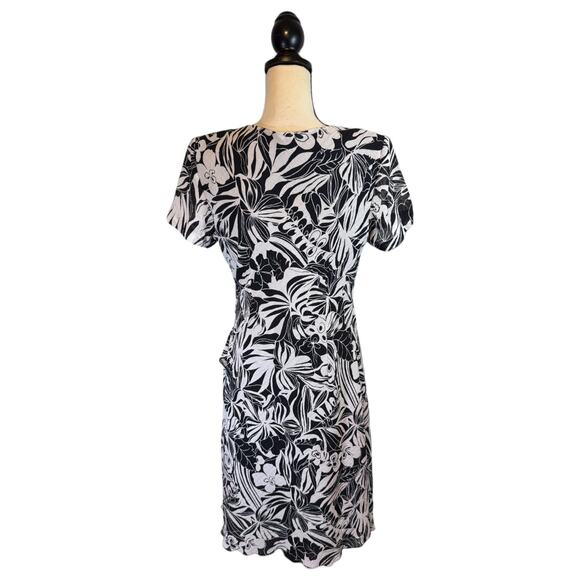 Courtenay Faux Wrap Dress Allover Tropical Print Black/White Womens Size 10 - Picture 4 of 6